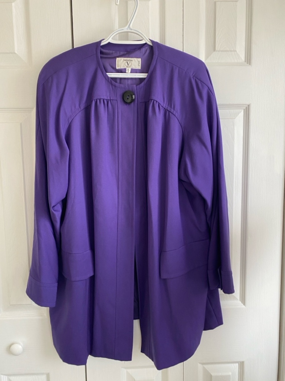 Valentino Miss V Royal Purple Wool Italy Trapeze Swing Coat Vintage 1990s - Picture 9 of 12